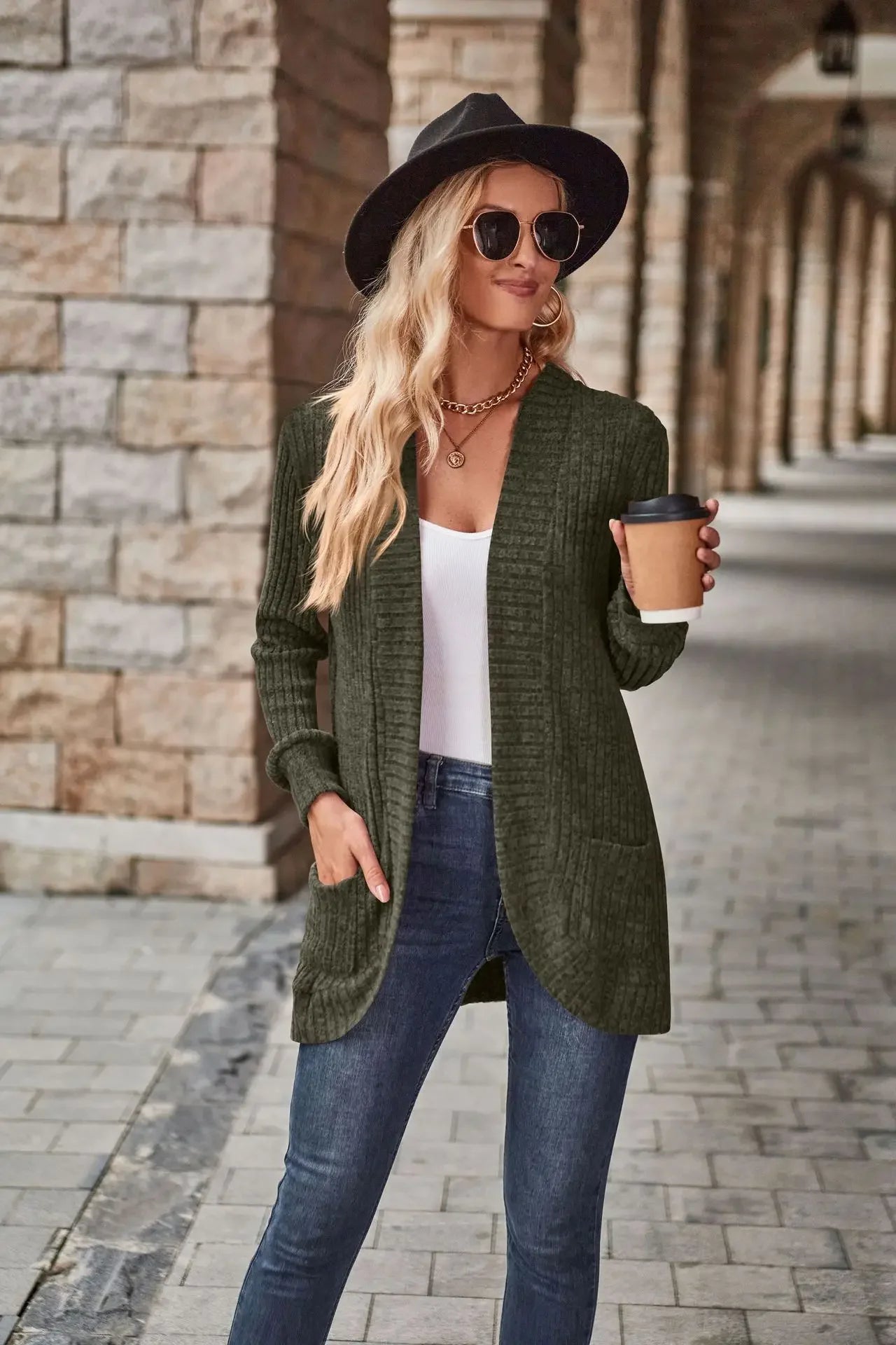 Women'S Spring And Autumn Solid Color Sweater Cardigan Fashion Pocket Cardigan Top Jacket Comfortable Soft Sweater Tienda Traf - reetell