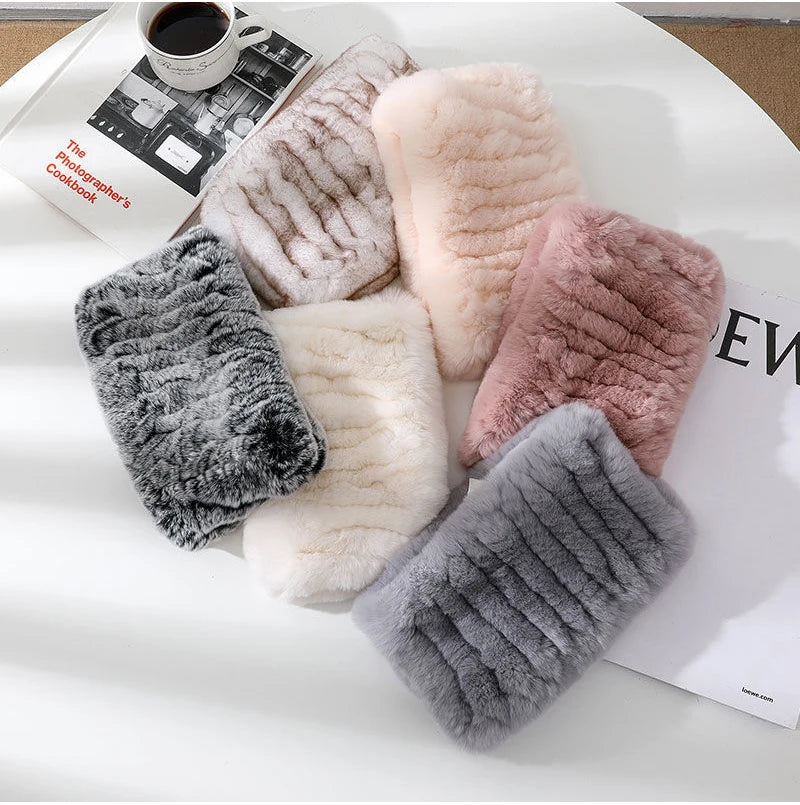 Hot Sale Brand Women Real Rex Rabbit Fur Scarf Girls Warm Soft Knitted Good Elastic Rabbit Fur Headband Natural Fur Ring Scarves - reetell