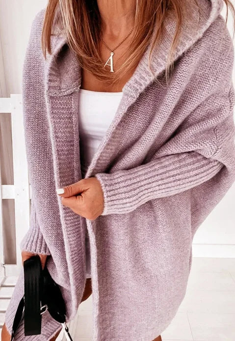 Cardigan for Women Autumn Fashion Solid Color Long Sleeved Temperament Commuting Loose Knit Open Front Hooded Sweater Cardigan - reetell