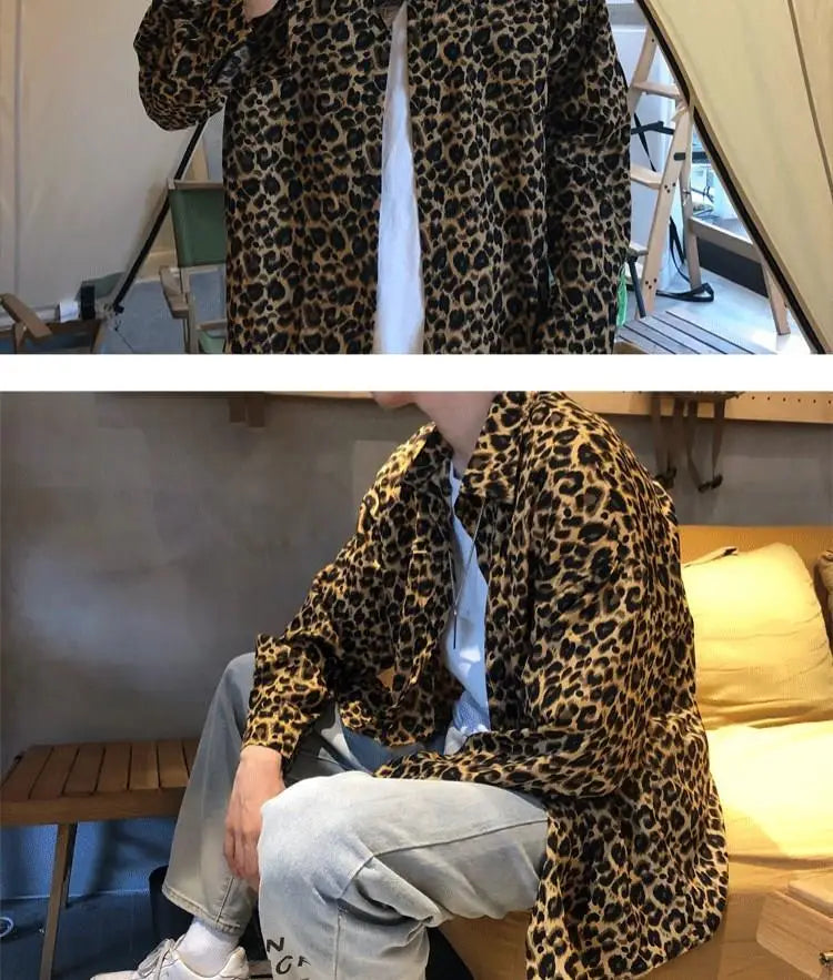 Shirts Spring Summer Man Thin Men's Clothing 2023 Streetwear Casual Loose Printing Leopard Turn-down Collar Long Sleeve Handsome - reetell