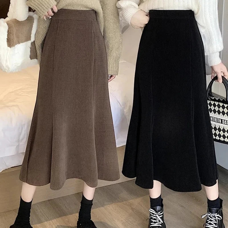 Rimocy Autumn Winter Woolen Skirt Women 2023 Korean Style Thick High Waist Long Skirt Woman A Line Pleated Plaid Skirt Female - reetell