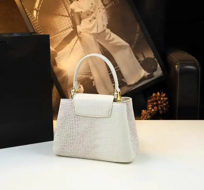 Luxury Fashion White Leather Women Handbags 2024 New Female Small Shoulder Messenger Bag Crocodile Pattern Portable Shell Bags - reetell