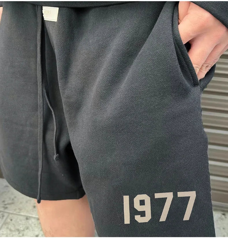 Men's 1977 Summer Streetwear Basketball Casual Cotton Shorts Gym Fitness Sports Running Workout Jogger Short Pants Sweatpants - reetell