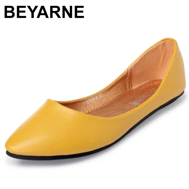 BEYARNE Leather Flat Shoes Woman Hand-sewn LeatherLoafers Cowhide SpringCandy colorCasualShoes Women Flats Women ShoeE531 - reetell