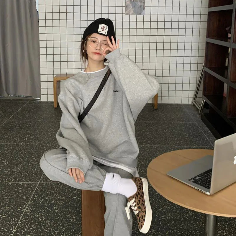 Thick Warm Sweatshirt Women Patchwork Sporty Letter Fashion Korean Pullover Winter Harajuku Clothes Basics Steetwear Tops - reetell