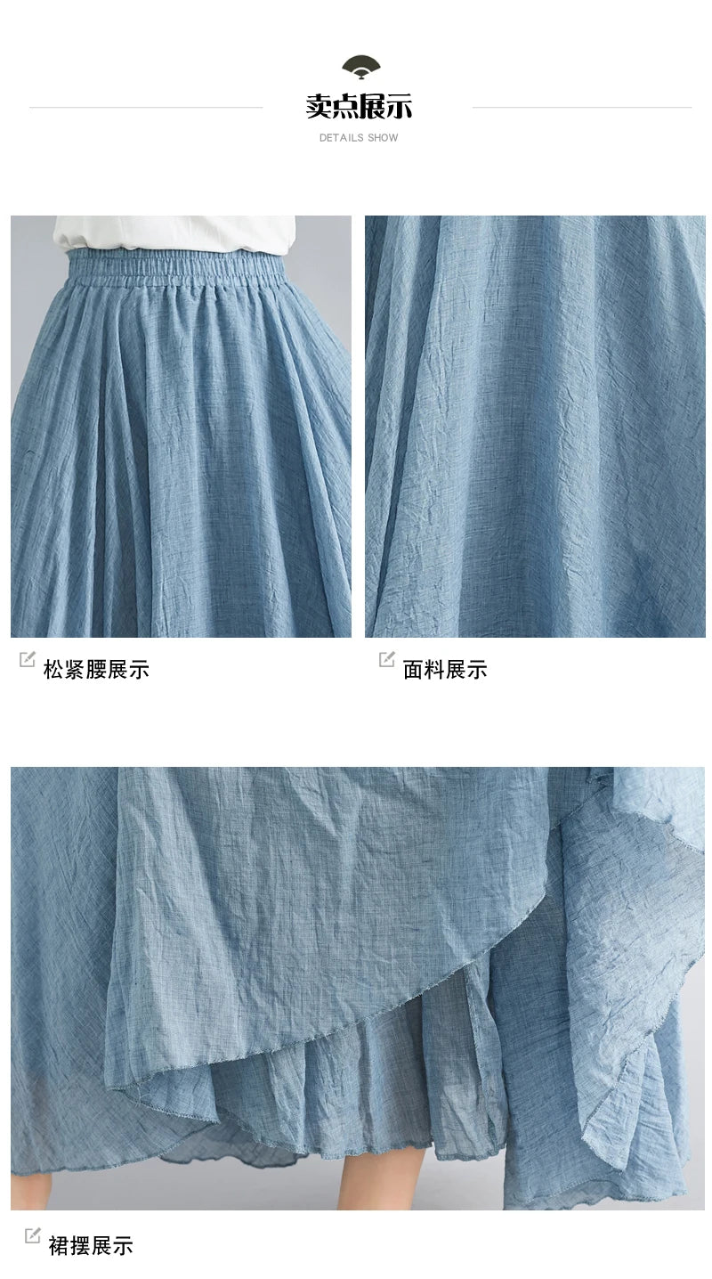 Fashion Cotton Linen Clothes Women Skirts Maxi Y2k Elegant Beach Saia Ropa Mujer Casual Vestido Boho Long Skirt Faldas Harajuku - reetell