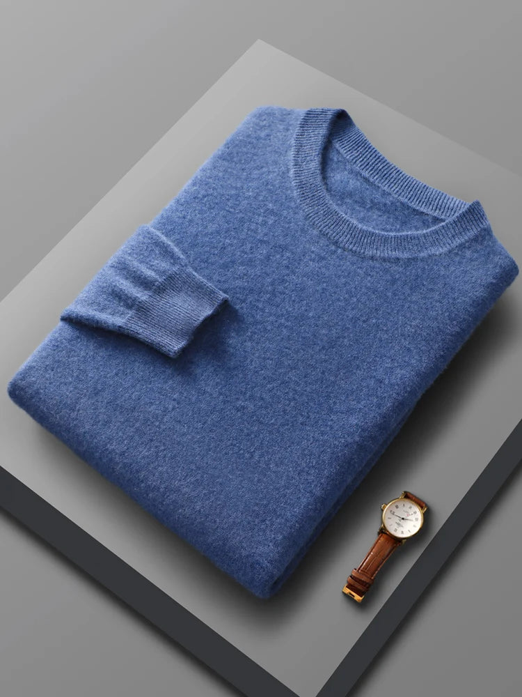 Spring Autumn 100% Pure Merino Wool Pullover Sweater Men O-neck Long-sleeve Cashmere Knitwear Female Clothing Grace - reetell