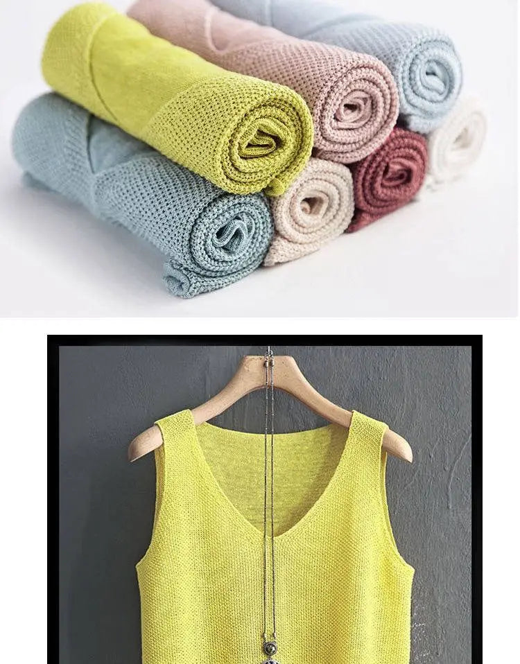 40-100Kg Women Clothing Casual Loose Oversized Solid Sweater Vest Summer Knit Ice Silk T-shirt Chic Sleeveless All-match Tops - reetell