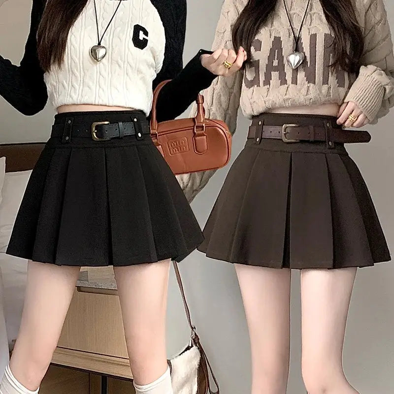 Casual Solid Color High Waist Pleated Fashion Loose Femme A-line Skirt Sweet 2023 New Black Spring Autumn Thin Women's Clothing - reetell