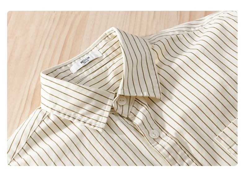 2024 Spring Autumn New Cargo Striped Long Sleeve Shirts for Men Clothing 100% Cotton Casual Soft Streetwear FY9678