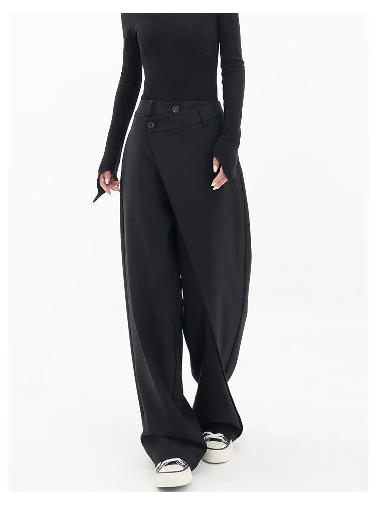 HOUZHOU Women Wide Suit Pants High Waist Gothic Japanese Style Baggy Black Trousers Irregular Straight Pants Casual Streetwear - reetell