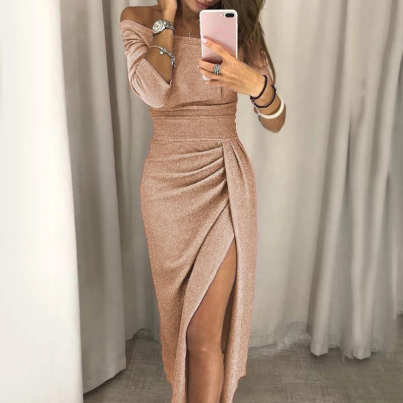 Spring Summer Women Clothes 2022 Elegant Long Dress Sexy Club Dress Evening Party Women Dresses Off Shoulder High Waist Vestido - reetell