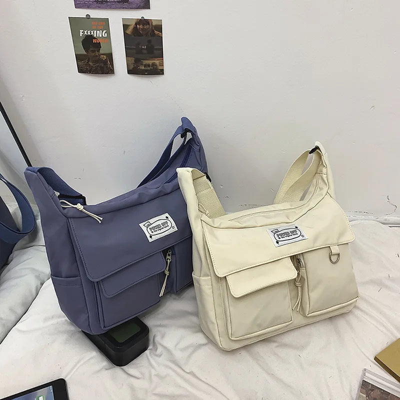 Korean Ulzzang Messenger Bag Women New 2023 Nylon Bags Multipockets Crossbody Bags For Women School Book Shoulder Bag Girls Sac - reetell