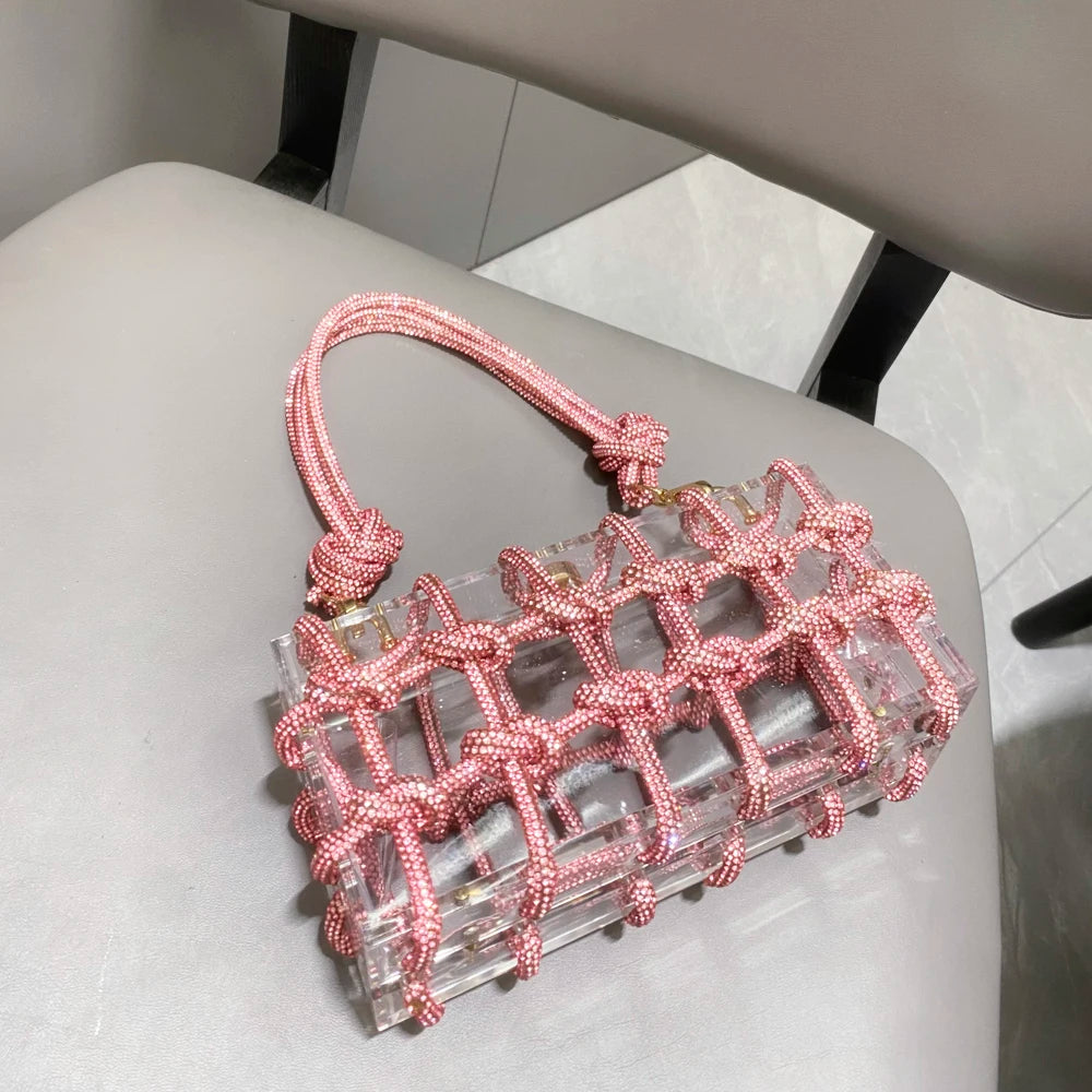 Handle Rhinestones Evening bag silver Crystal handmade Bags for Women Purses and Handbags Luxury Designer banquet bag - reetell