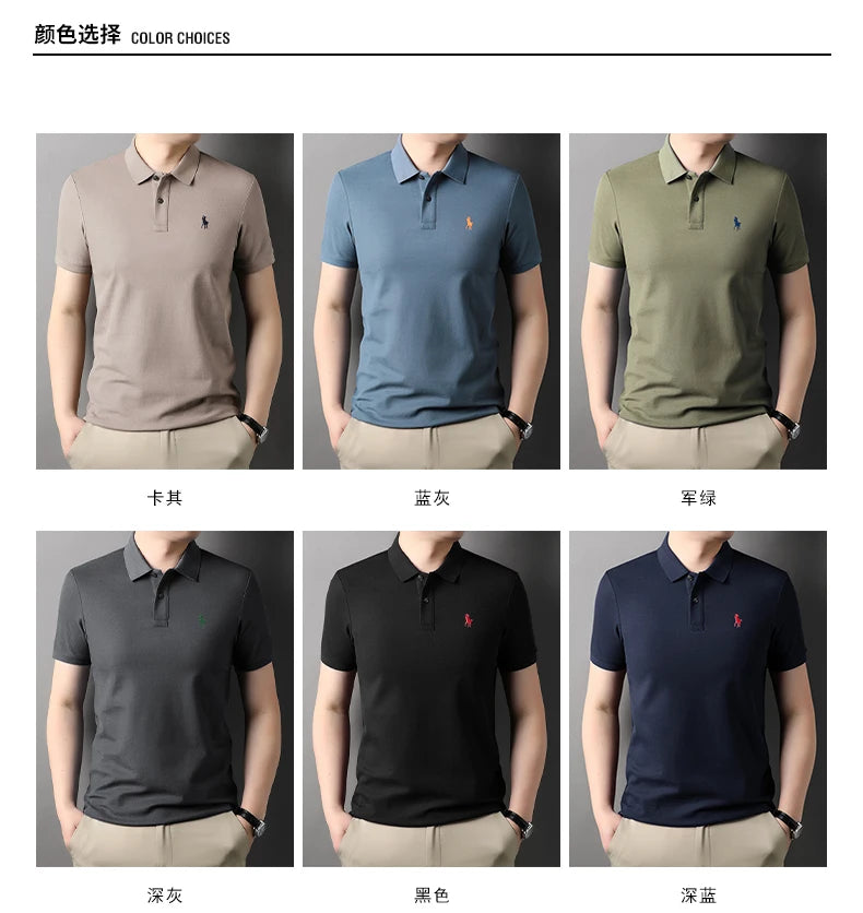 Luxury Brand Embroid Men's Polo Shirt 100Cotton Horse Pattern Half Sleeve Breathable T-Shirt Summer Korean Business Casual Men's