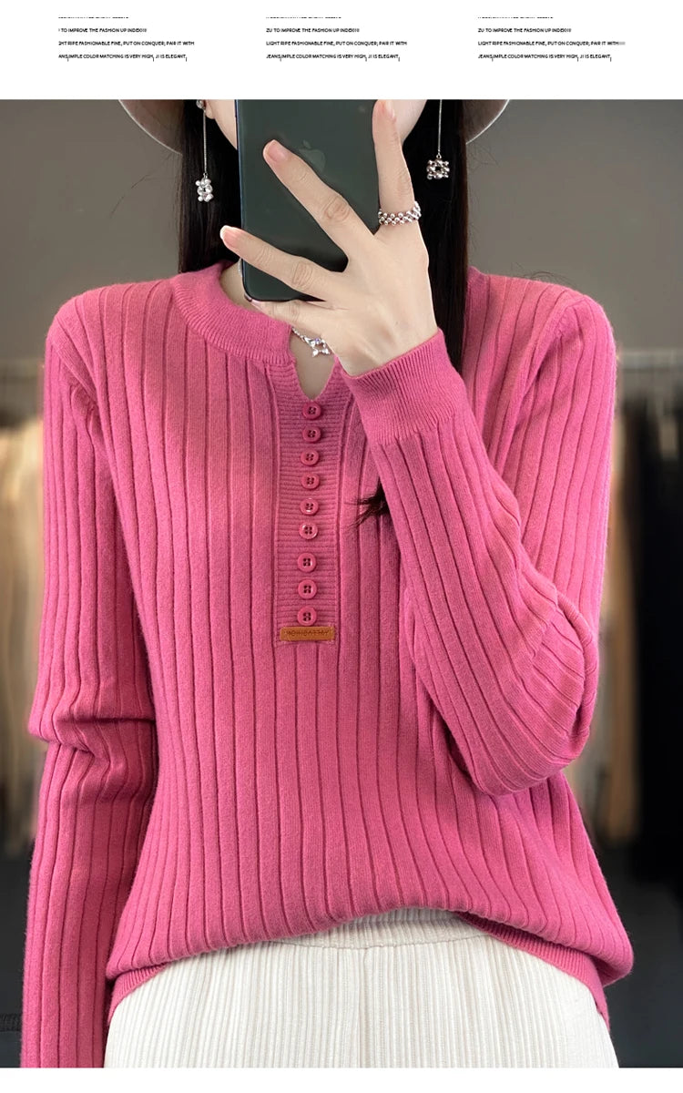 Women's Sweater Autumn/Winter New Solid Color Knitwear V-Neck Pullover Ladies Clothes Fashion Blouse Korean Style Loose Tops - reetell