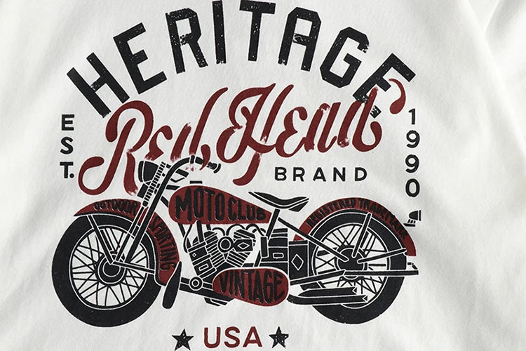 Vintage cotton short sleeve T-shirt Men's Motorcycle Print Summer May Khaki Youth half sleeve tee