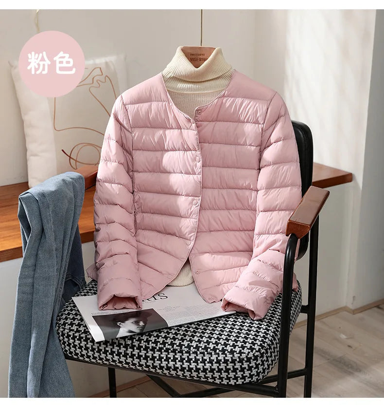 2024 New Arrivals Autumn Winter Warm Women White Duck Down Slim Jackets Female Fashion Ultra Lightweight Packable Puffer Coats - reetell