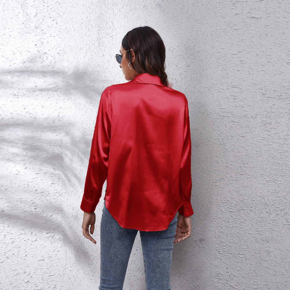 Satin Blouse Shirt Silk Tops Elegant Long Sleeve Loose Womens Blouses Camisas De Mujer Spring Autumn Streetwear Women Clothes - reetell