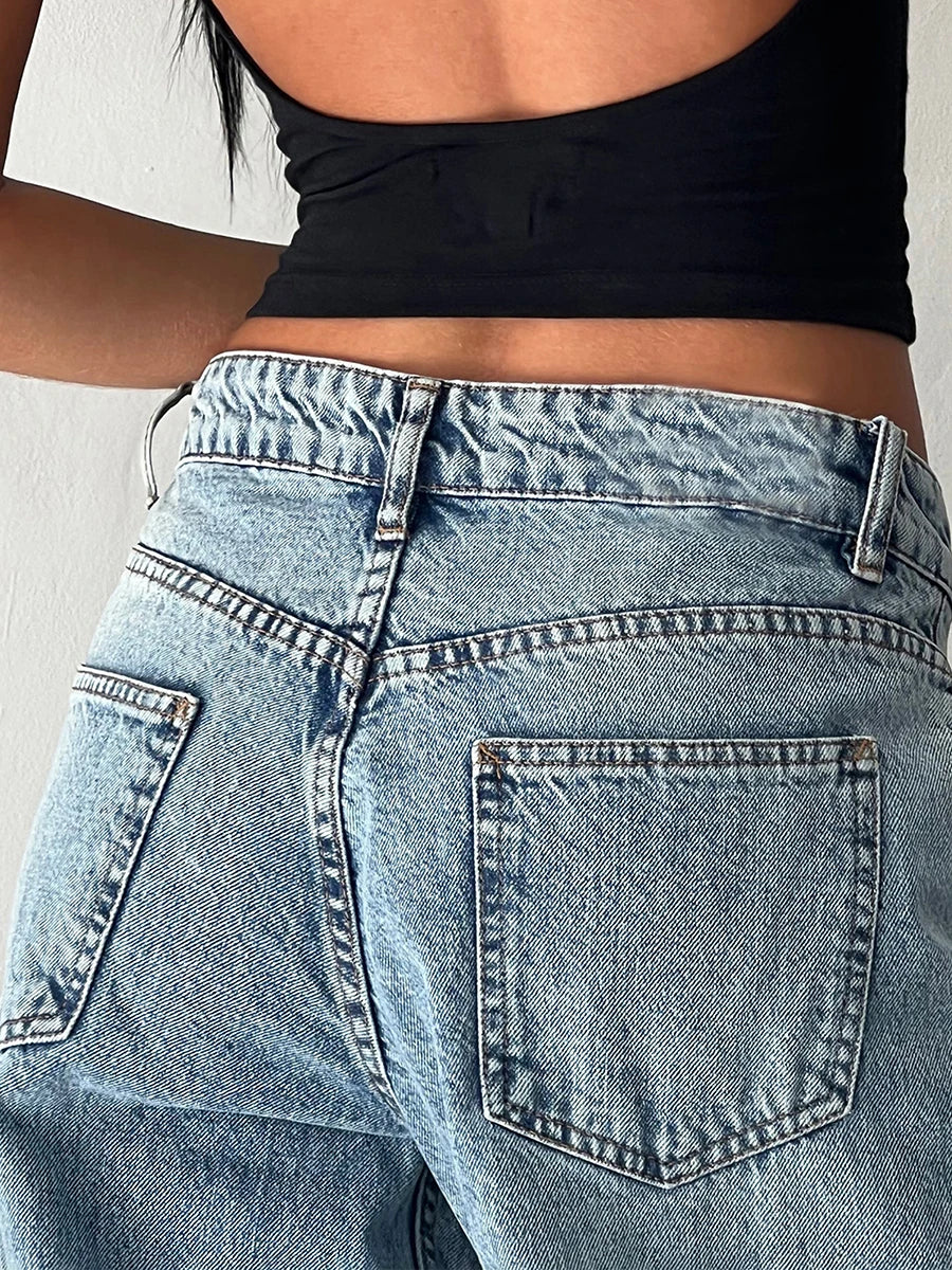 Y2k Vintage Low Rise Jeans for Women Jeans Wide Straight Leg Baggy Jeans Boyfriend Denim Pants with Pocket Streetwear - reetell