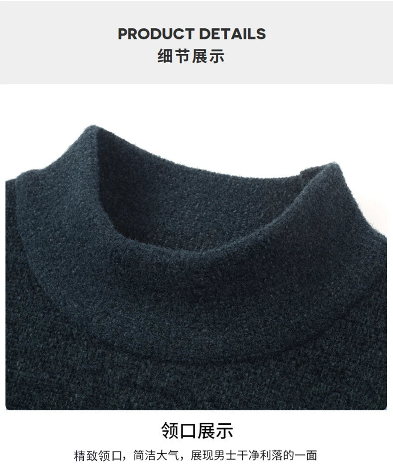 New Brand Men's Knitted Sweater Winter Mock Neck Warm Casual Solid Color Embroidered Pullover Korean Fashion Casual Men Clothing - reetell