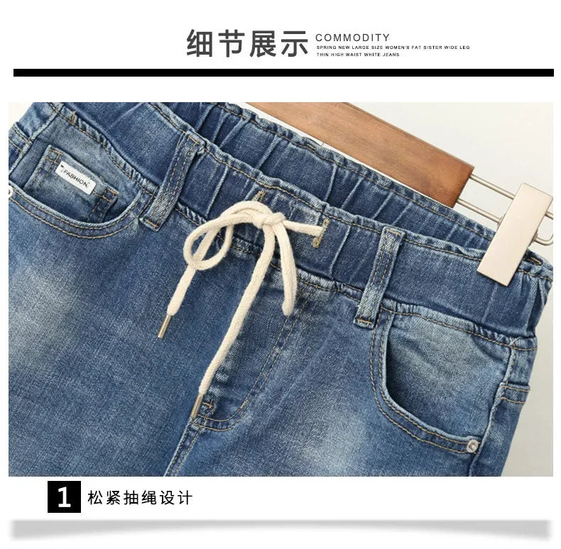 XL-6XL Plus Size jeans for Women Mom Jeans Woman Elastic High Waist Blue BaggyJeans Denim Ripped Jeans Female Harem Pants - reetell