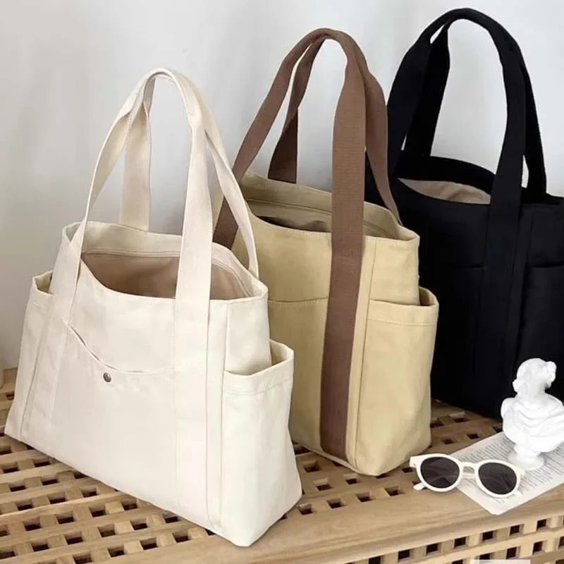 Canvas Bag for Women 2024 New Trendy Large Capacity Black Shoulder Bag Student Ins Casual Books Tote Pouch