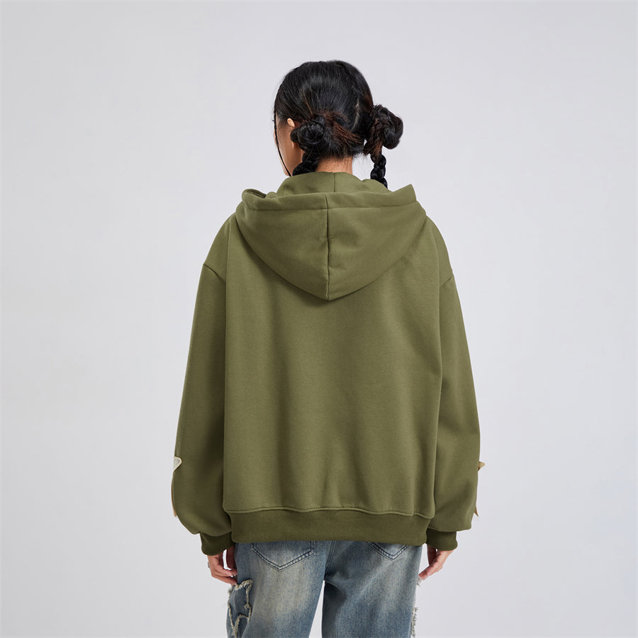 wsevypo Grunge Retro Star Print Hoodies Autumn Women's Long Sleeve Zip-up Hooded Sweatshirts with Front Pocket Street Outwear - reetell