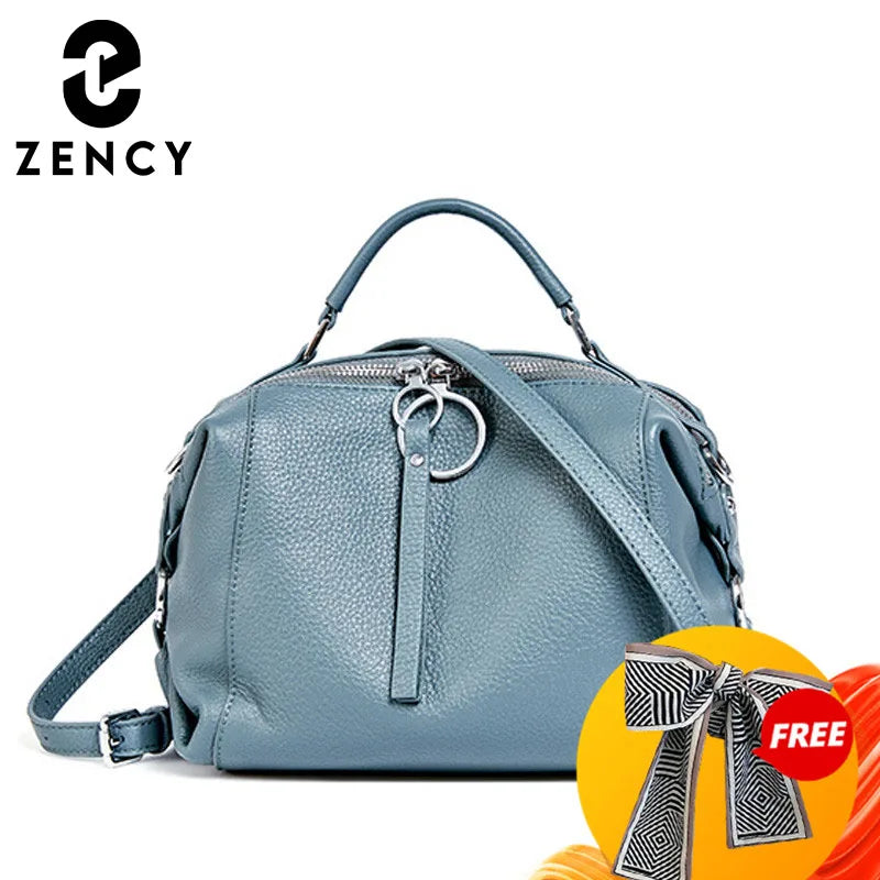 Zency Genuine Leather Handbag Women's Bag Autumn Winter 2024 Black Khaki Red Shoulder Bag Satchel Fashion Top Handle Crossbody - reetell