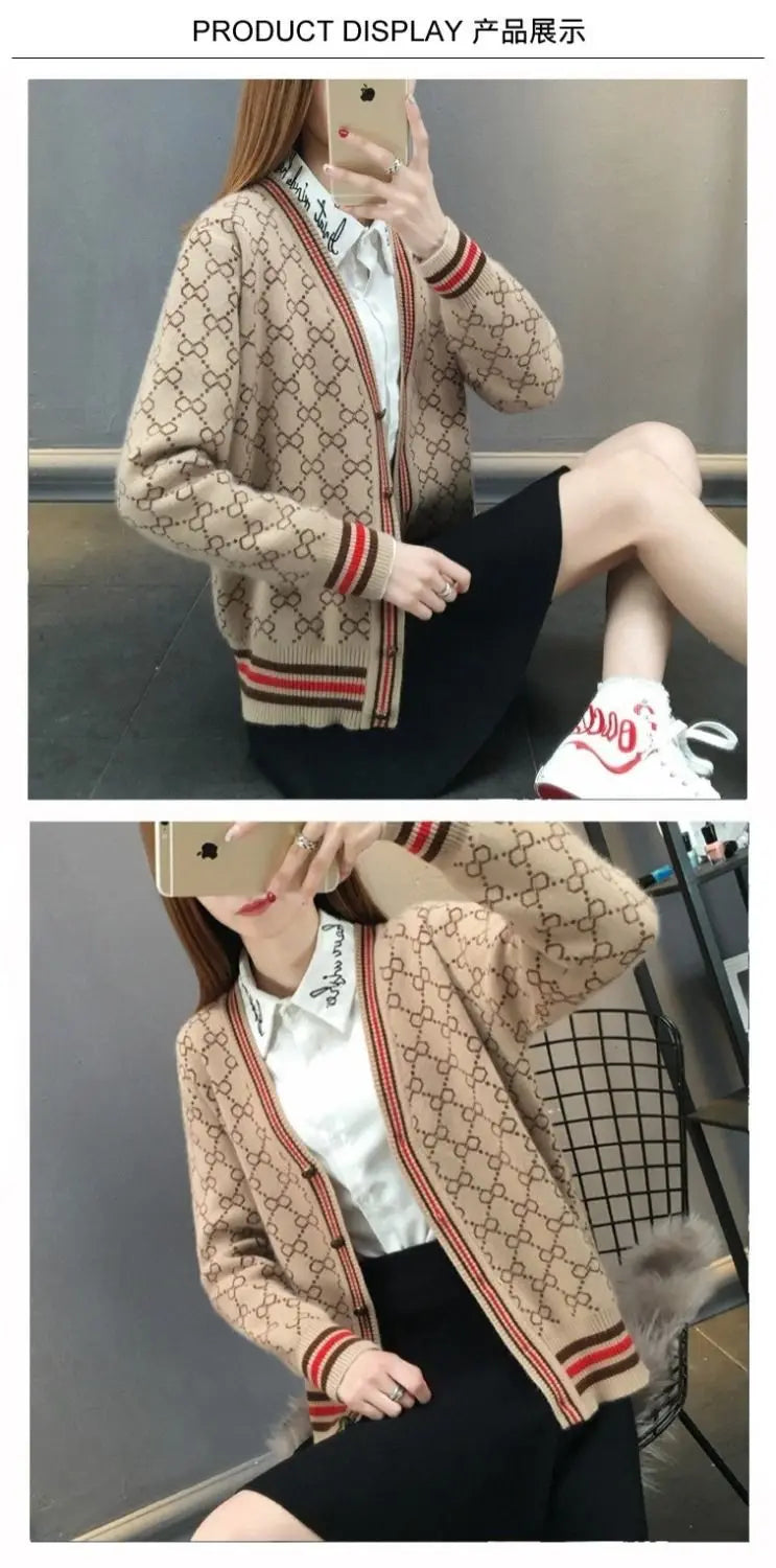 Knitting Cardigan Coat Female 2023 New Autumn Winter Korean Loose Buttons Vintage Patchwork Knitwear Women Clothing V-neck Tops - reetell