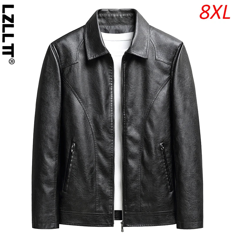 Spring Autumn Men Casual Motorcycle Biker Jacket Coats Mens Vintage Outwear Leather Jacket Man Fashion Jacket Male Plus Size 8XL - reetell