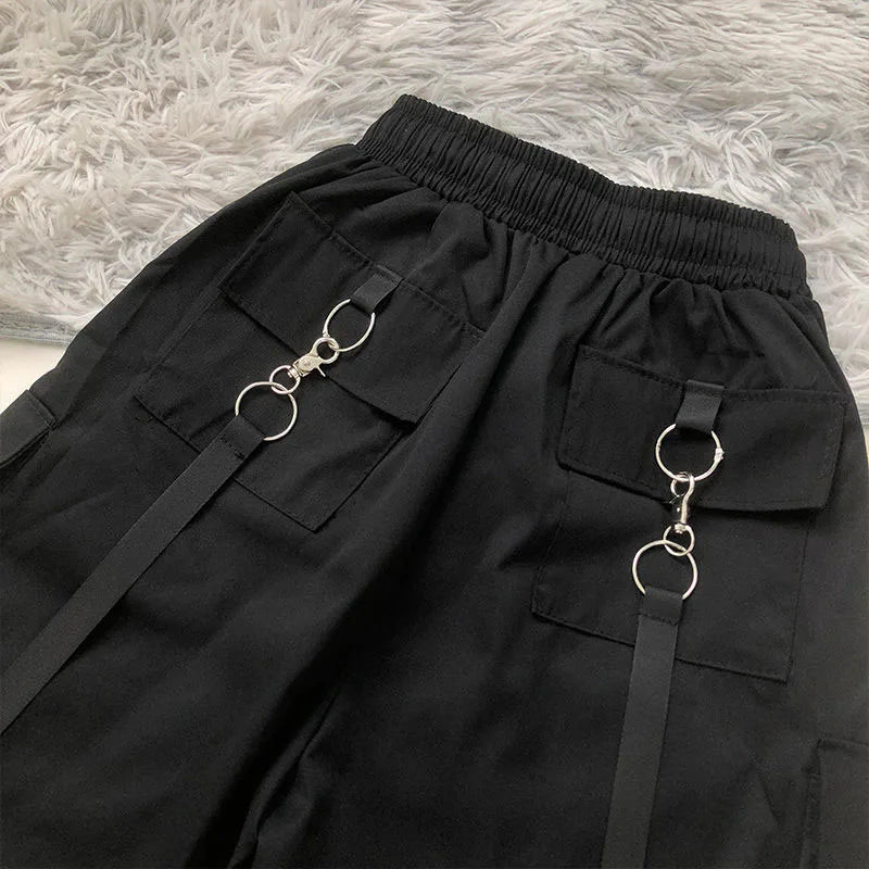 Lucyever Black White Summer Cargo Shorts Women Harajuku Streetwear Unisex Hip Hop Shorts High Waist Baggy Wide Leg Short Pants - reetell