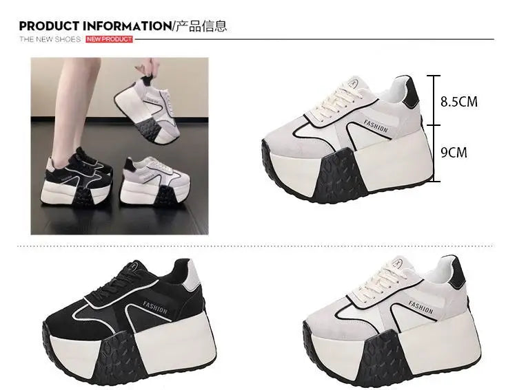 2023 Women Platform Sneakers New Autumn Breathable Wedges Casual Shoes 9CM High Heels Thick Sole Sneakers Woman Deportivas Mujer - reetell