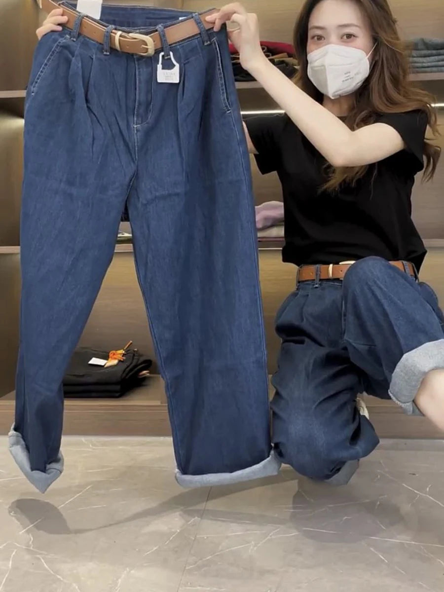 Y2k Pear-shaped Body Slight Fat Wear With Large Size Jeans Children 2023 New Summer Thin Nine Points Harlan Daddy Pants - reetell