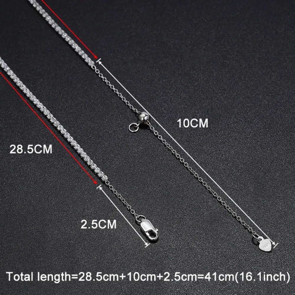 FEOBUR 2mm D Color Moissanite Tennis Choker Necklace for Women S925 Silver Plated 18K Gold Adjustable Full Diamond Neck Chain