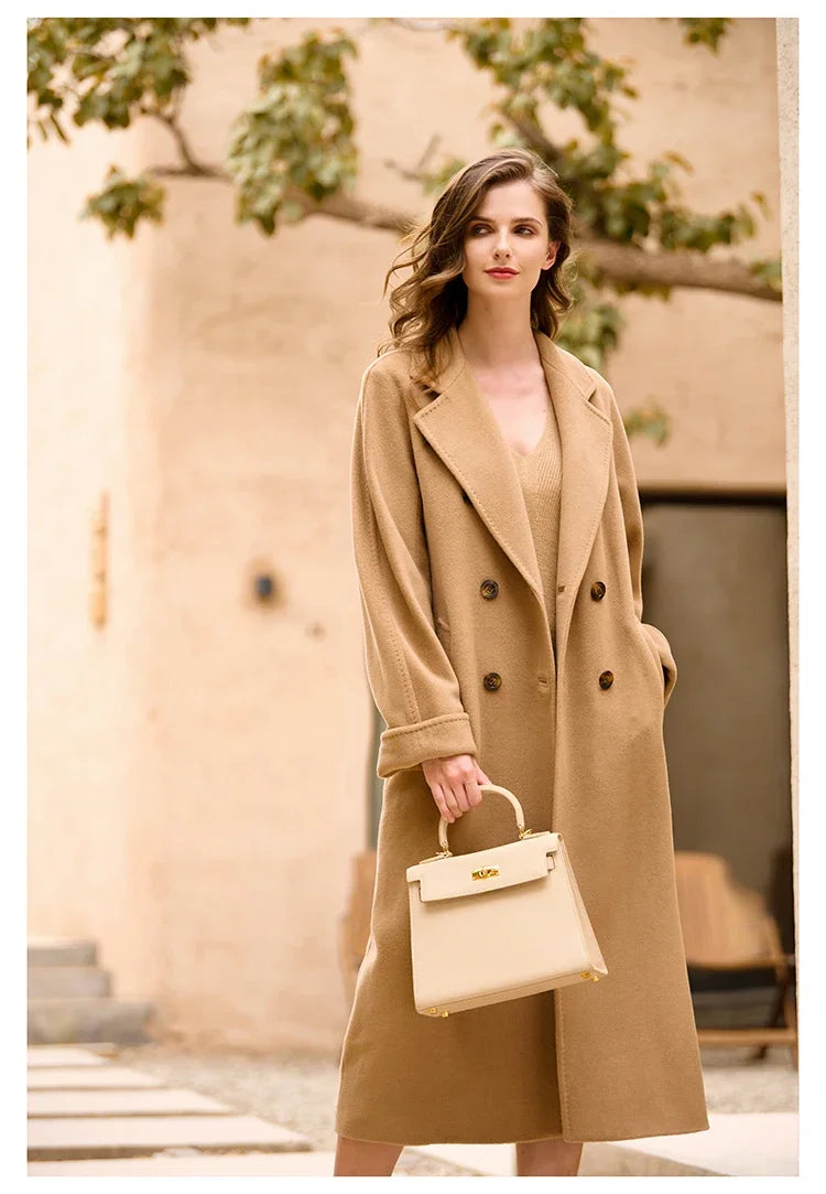 Women's Coat Double-sided 10% Cashmere 90% Wool Women's Long Coat Jacket, 2024 Winter New Long Cashmere Coat Women - reetell