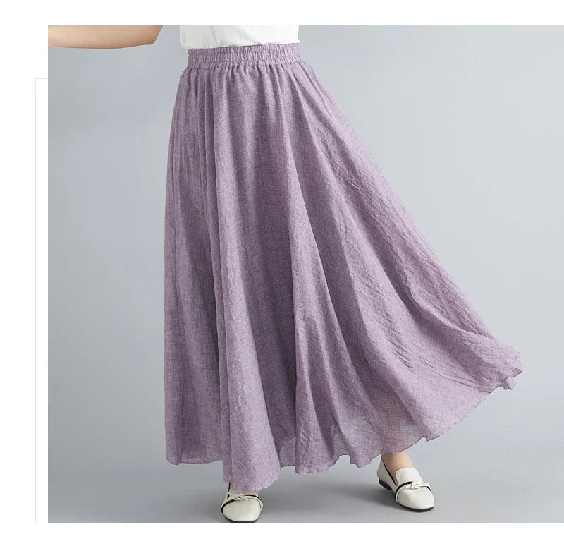 Solid Cotton Linen Women Skirts Maxi Ethnic Style Beach Saia Ropa Mujer Casual Harajuku Boho Long Skirt Woman Clothing Faldas - reetell