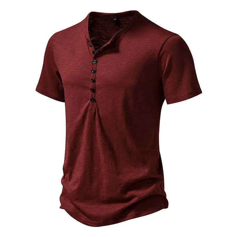 Men's Henley Shirt, Casual Fashion T-shirt, Basic Short Sleeve Top, 100% Cotton Lightweight Tee, Plus Size Camping T-shirt - reetell