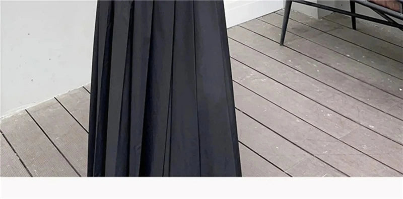 TFETTERS Black Maxi Skirt 2024 Spring/Summer New Low Waist Long Skirts Fashion Retro Casual Pleated Skirts for Women - reetell