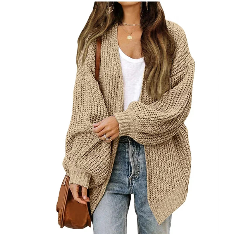 ITOOLIN Winter Women Solid Cardigan Sweater Coat Loose Casual Lantern Sleeve Jacket  For Women Autumn Knitted Coat 2023 - reetell