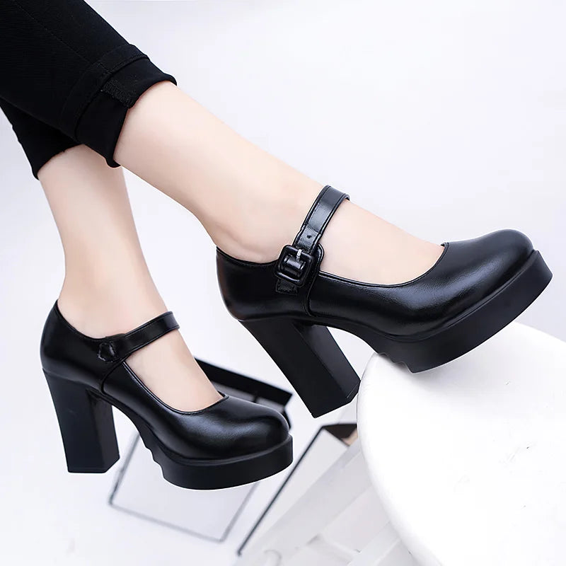 Pmwrun Women's shoes on Heels Women Platform Pumps Spring Summer Shallow Mouth Buckle Strap Shoes Round Toe Shoes for Women - reetell