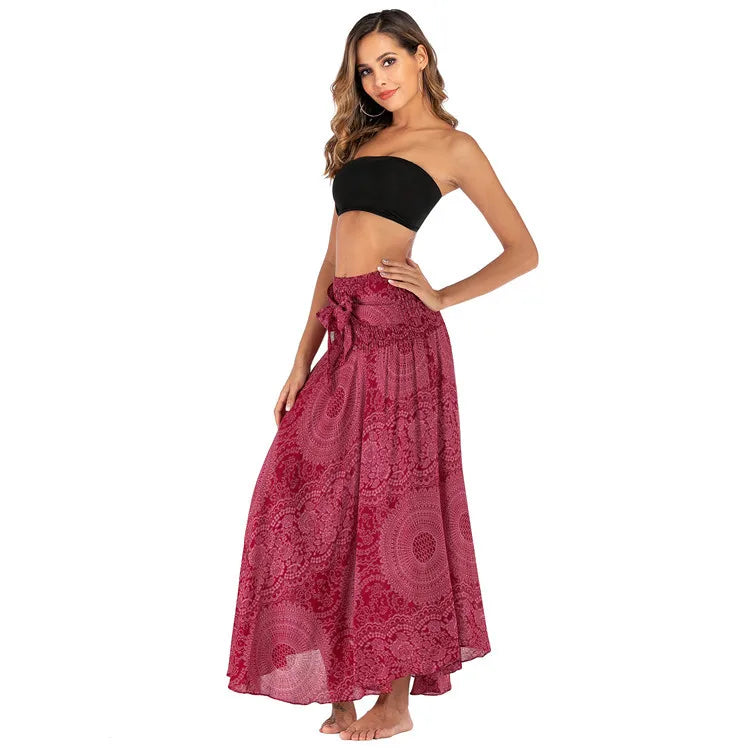 Summer Long Skirts Women Bottom Boho Vintage Two Way Wear Beach Dress Maxi Skirt Woman Clothes Saia Jupe Femme Bohemian Faldas - reetell