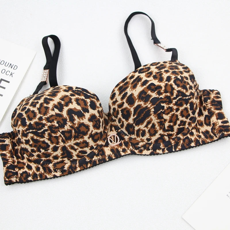 2024 New Sexy Leopard Print Underwear For Women Push Up Bra Sets Seamless Khaki Beige Black Female Lingerie - reetell