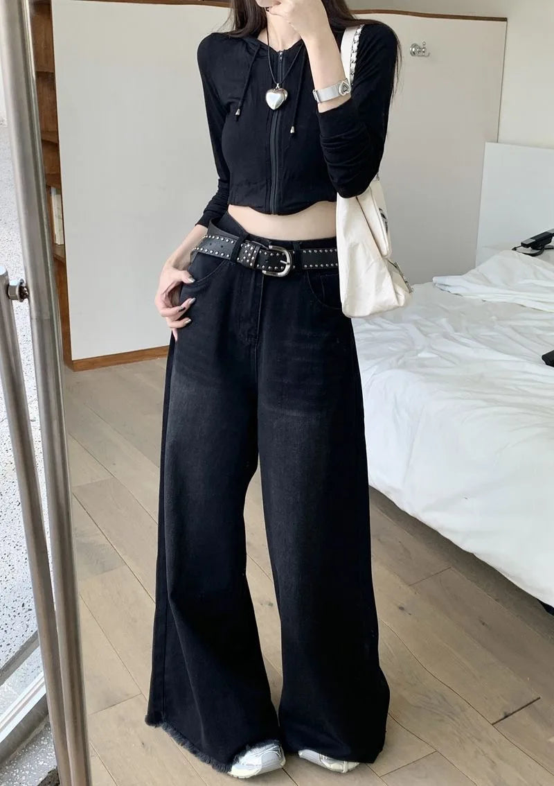 Hot Girl Baggy Jeans Femenina Y2k Street vintage Washed To Make Old Fried Straight Wide-Leg Denim Pants For Women - reetell