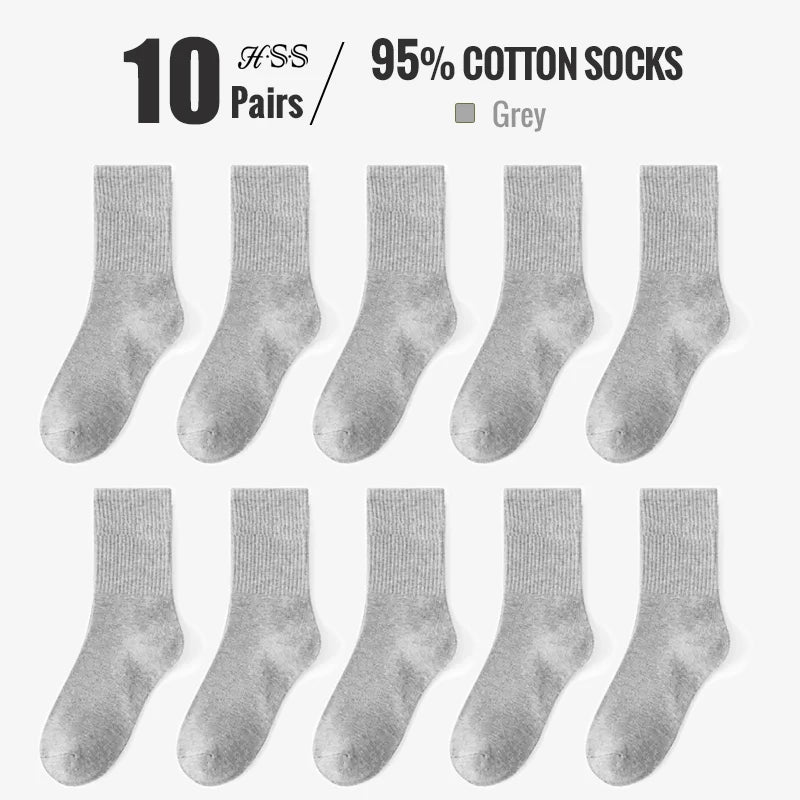 HSS 95% Combed Cotton Socks Men Business Dress Long Socks Casual Solid Color Spring Summer Black White Sock For Male Comfortable