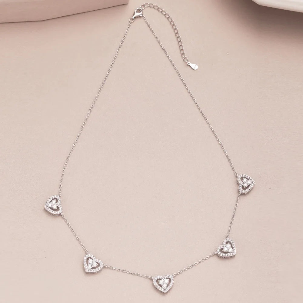 True S925 Silver Heart Necklace Women Rainbow Heart Charm Pendant Necklace Female Luxury Jewelry Sparkling 5A Zircon Girl Gift