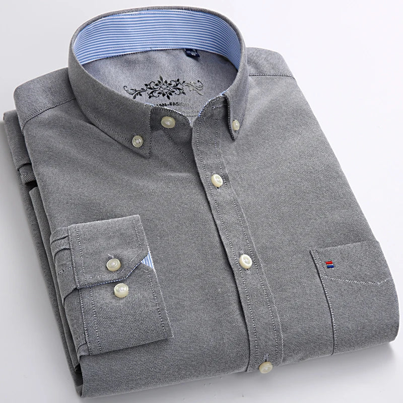 Men's Stylish Cotton Blend Solid Shirt, Formal Breathable Lapel Regular-fit Button Up Long Sleeve Shirt For Business Activities