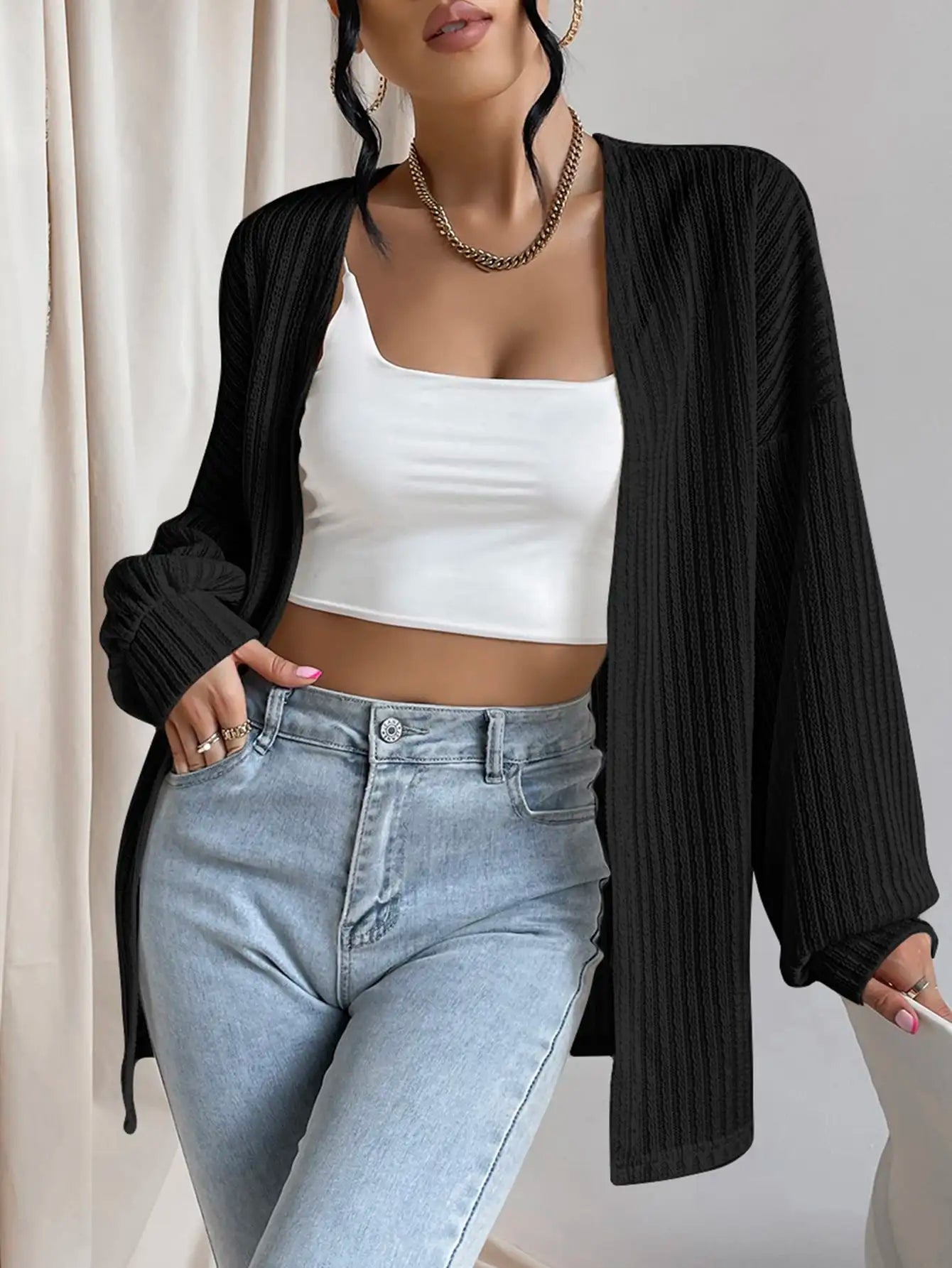 Women's 2023 Fall Winter Long Sleeve Open Front Casual Lightweight Soft Cardigan Sweater Outerwear - reetell