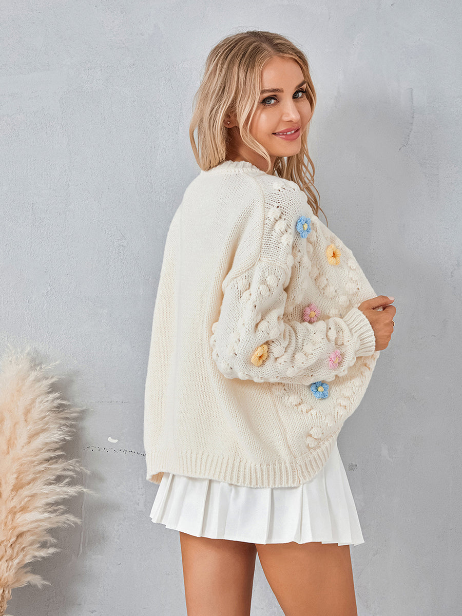 Womens Y2k Cardigan Sweaters 3D Flower Crochet Knitted Bolero Shrug Top Aesthetic Kawaii 90s Jacket Back to College - reetell