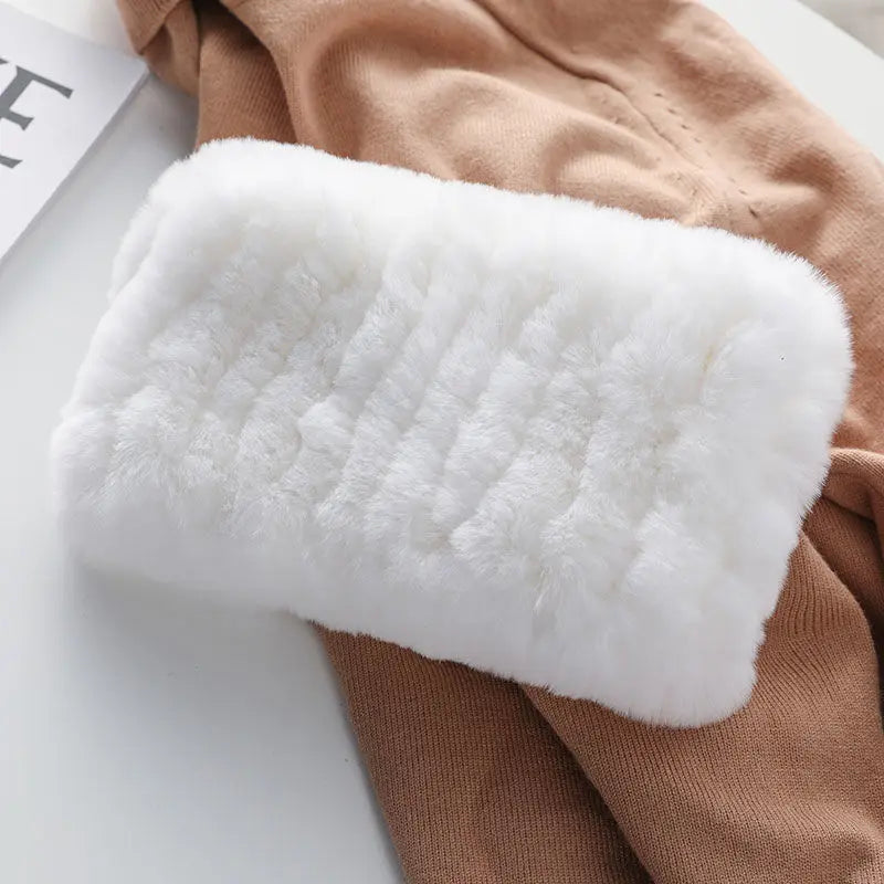 Hot Sale Brand Women Real Rex Rabbit Fur Scarf Girls Warm Soft Knitted Good Elastic Rabbit Fur Headband Natural Fur Ring Scarves - reetell